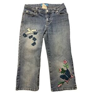 Y2K Jordache Girls Embroidered Butterfly & Bird Jeans Size 10